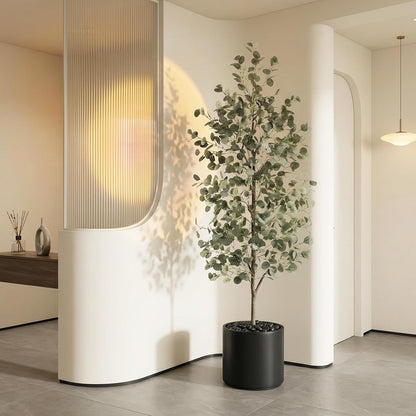 6FT Tall Fake Eucalyptus Plant, Green Silver Dollar Leaves Faux Tree, Artificial Eucalyptus Tree Potted Silk Faux Eucalyptus Tree for Home Office Livingroom Floor Decor Indoor (1, White, 6FT)