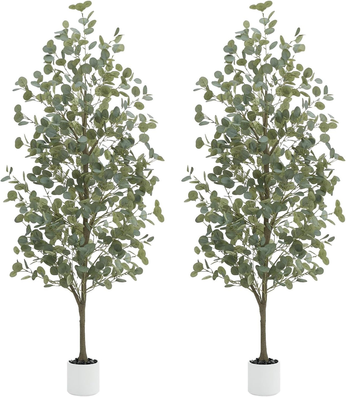 6FT Tall Fake Eucalyptus Plant, Green Silver Dollar Leaves Faux Tree, Artificial Eucalyptus Tree Potted Silk Faux Eucalyptus Tree for Home Office Livingroom Floor Decor Indoor (1, White, 6FT)