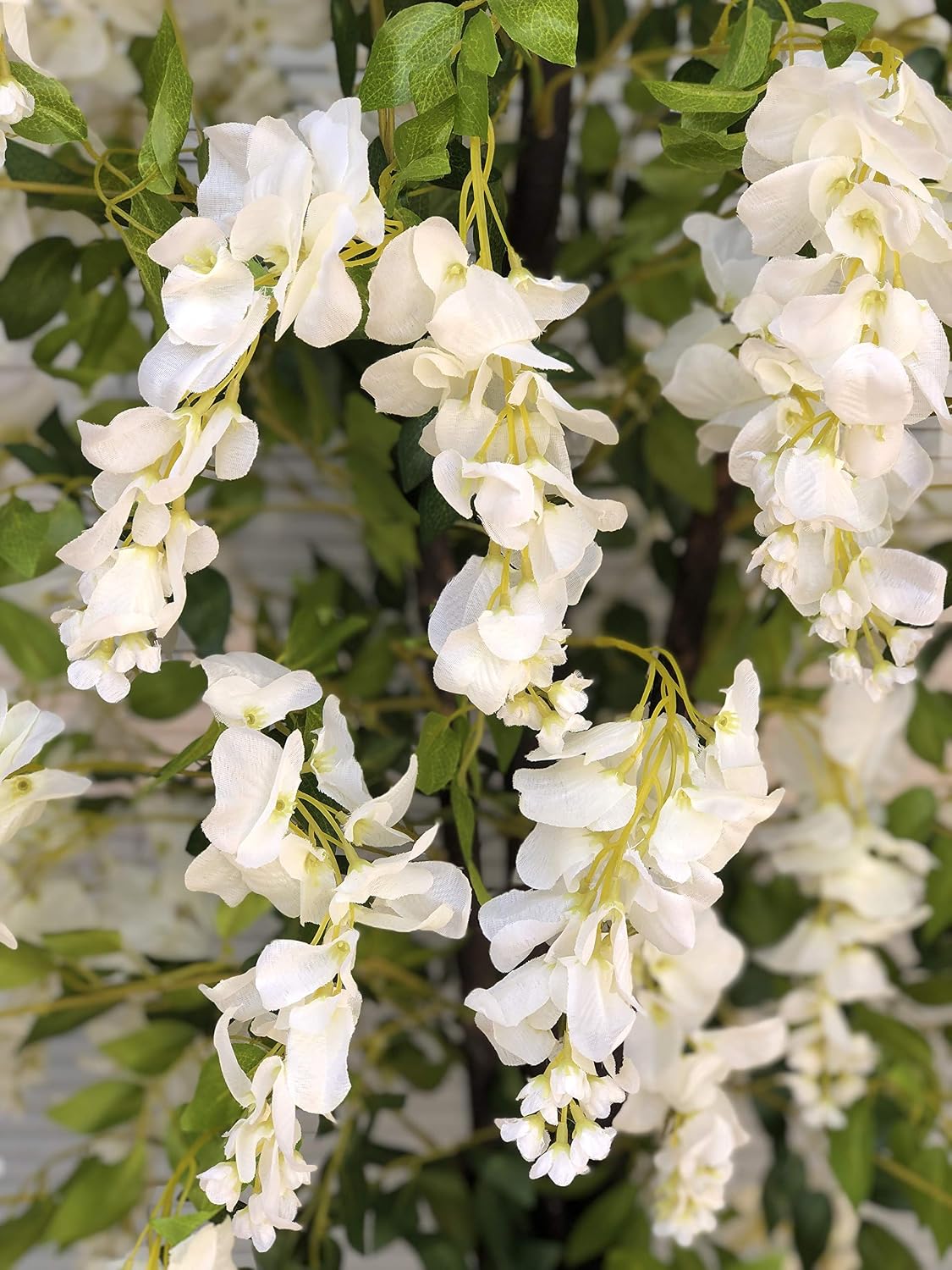 6 Feet Gorgeous and Dense Blooming Wisteria Artificial Tree, Cream White, Pre-Potted with Nursery Pot, Real Touch Tech., Green and White