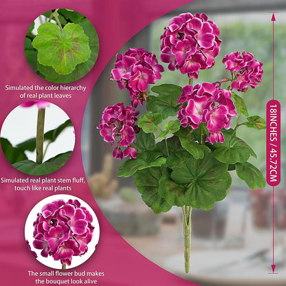 2 PCS 18" Artificial Geraniums for Outdoors, UV Resistant Red Silk Flowers for Window Box Porch Patio Garden Decor, Waterproof Ruby Red