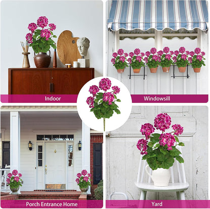 2 PCS 18" Artificial Geraniums for Outdoors, UV Resistant Red Silk Flowers for Window Box Porch Patio Garden Decor, Waterproof Ruby Red
