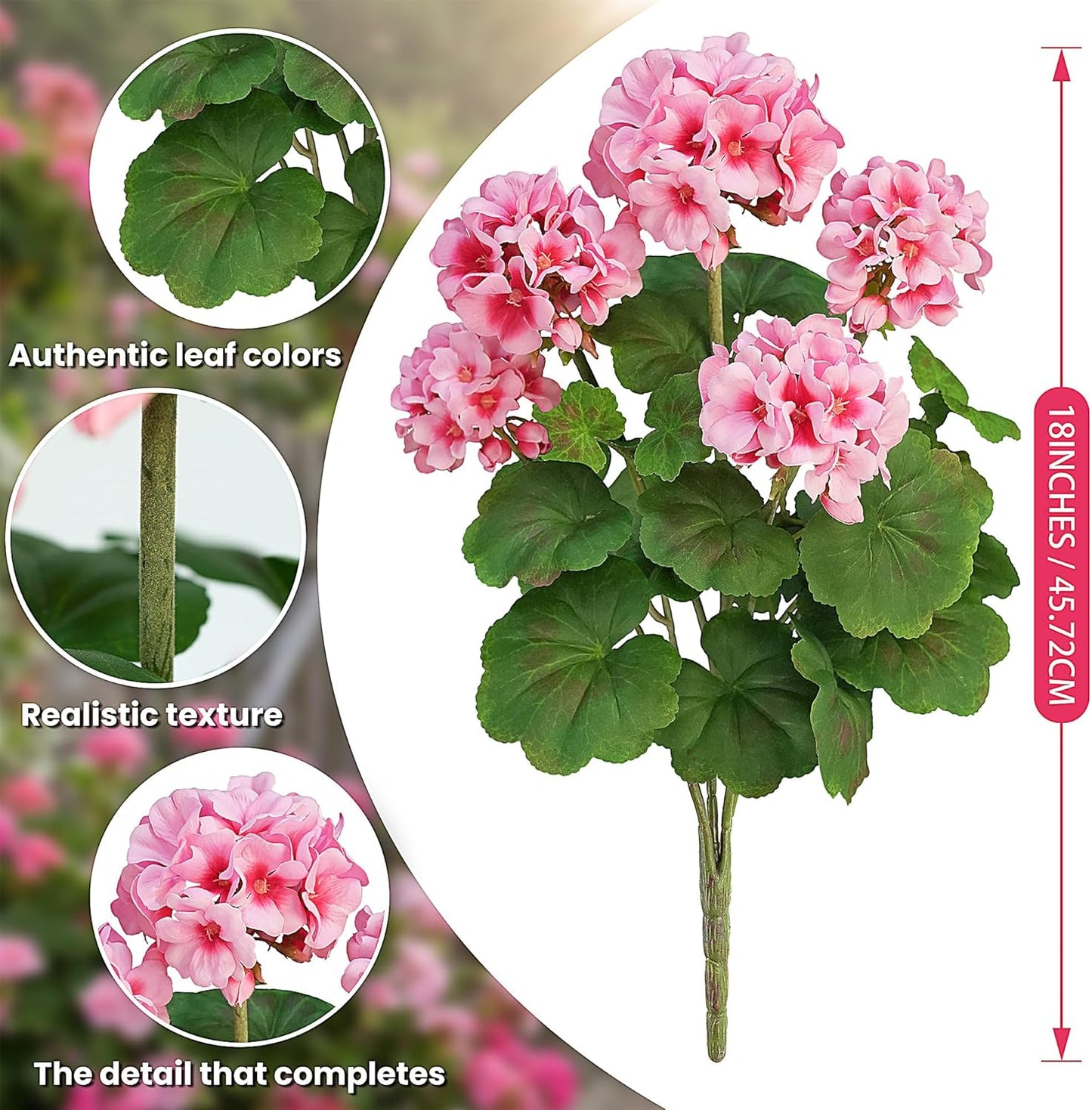 2 PCS 18" Artificial Geraniums for Outdoors, UV Resistant Red Silk Flowers for Window Box Porch Patio Garden Decor, Waterproof Ruby Red