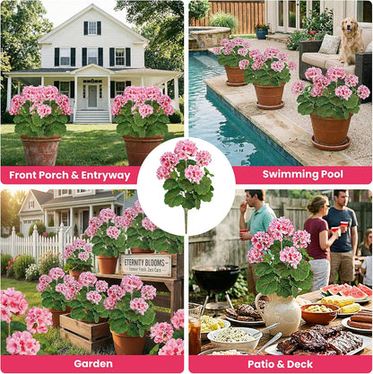 2 PCS 18" Artificial Geraniums for Outdoors, UV Resistant Red Silk Flowers for Window Box Porch Patio Garden Decor, Waterproof Ruby Red