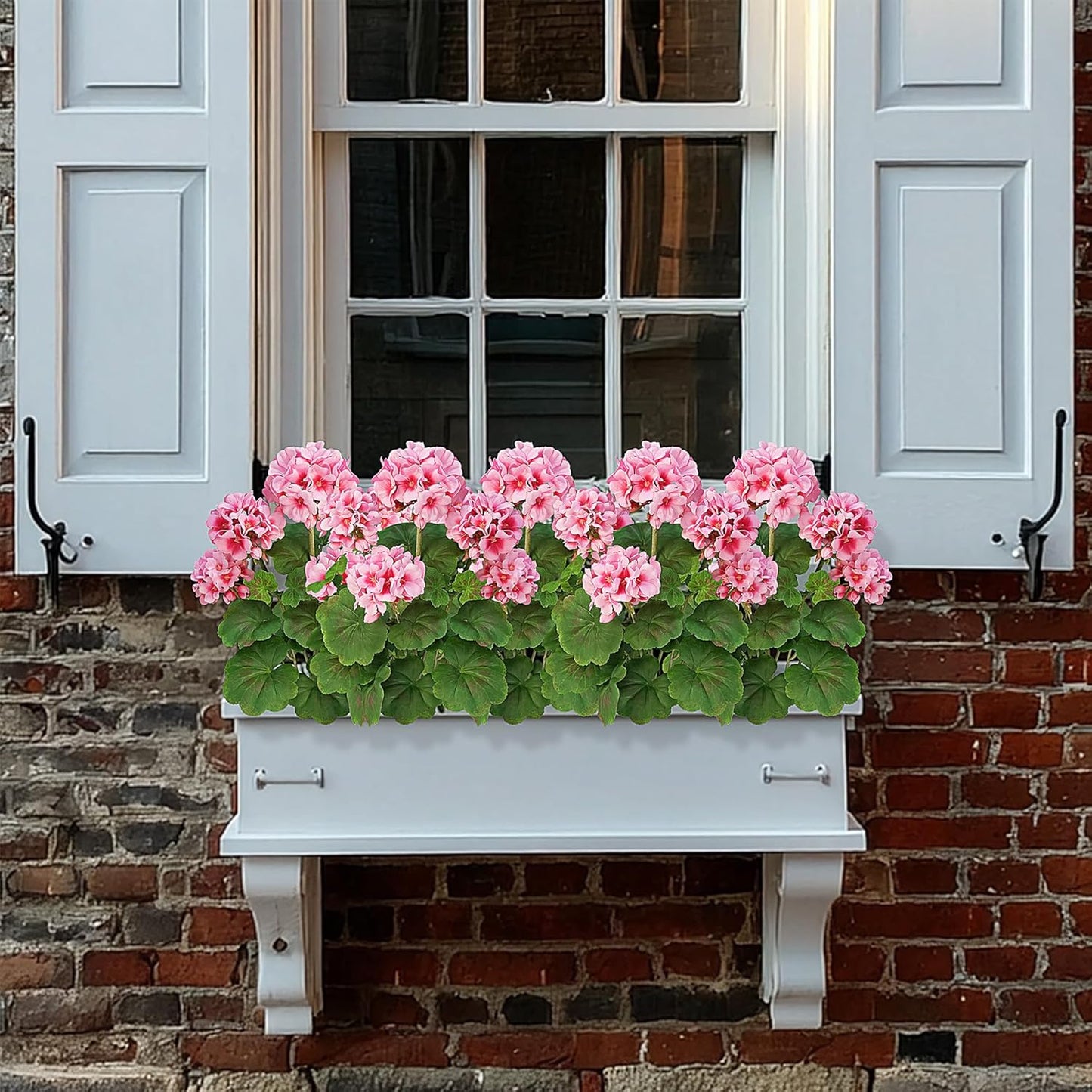 2 PCS 18" Artificial Geraniums for Outdoors, UV Resistant Red Silk Flowers for Window Box Porch Patio Garden Decor, Waterproof Ruby Red