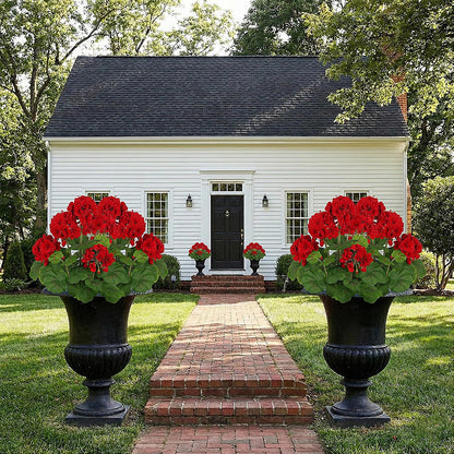 2 PCS 18" Artificial Geraniums for Outdoors, UV Resistant Red Silk Flowers for Window Box Porch Patio Garden Decor, Waterproof Ruby Red
