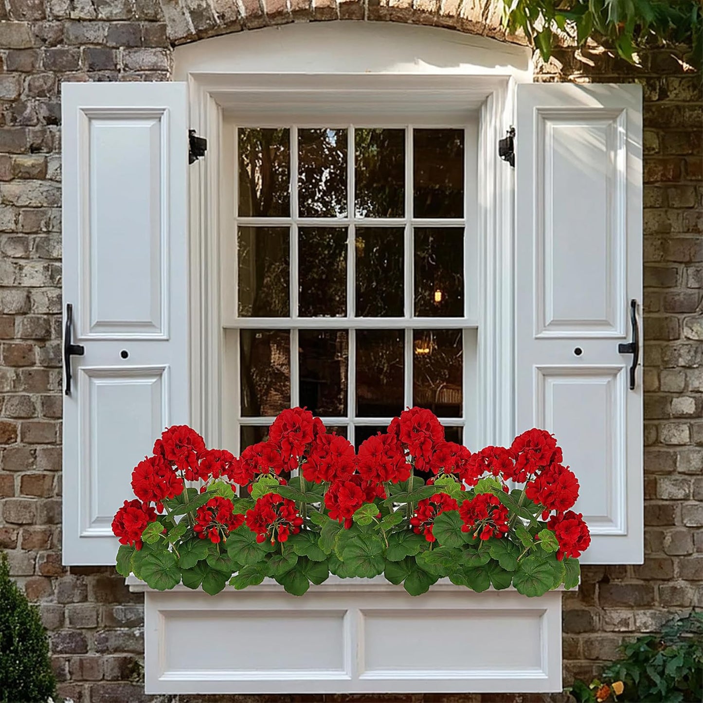 2 PCS 18" Artificial Geraniums for Outdoors, UV Resistant Red Silk Flowers for Window Box Porch Patio Garden Decor, Waterproof Ruby Red