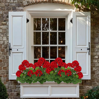 2 PCS 18" Artificial Geraniums for Outdoors, UV Resistant Red Silk Flowers for Window Box Porch Patio Garden Decor, Waterproof Ruby Red