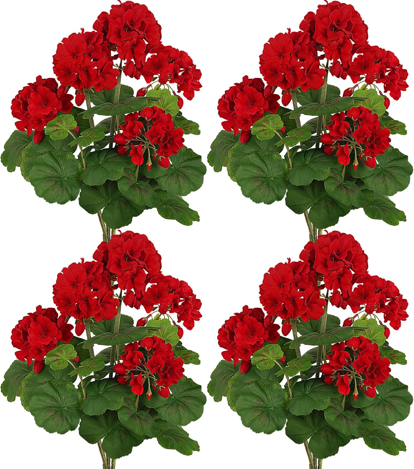 2 PCS 18" Artificial Geraniums for Outdoors, UV Resistant Red Silk Flowers for Window Box Porch Patio Garden Decor, Waterproof Ruby Red