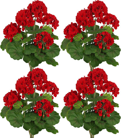 2 PCS 18" Artificial Geraniums for Outdoors, UV Resistant Red Silk Flowers for Window Box Porch Patio Garden Decor, Waterproof Ruby Red