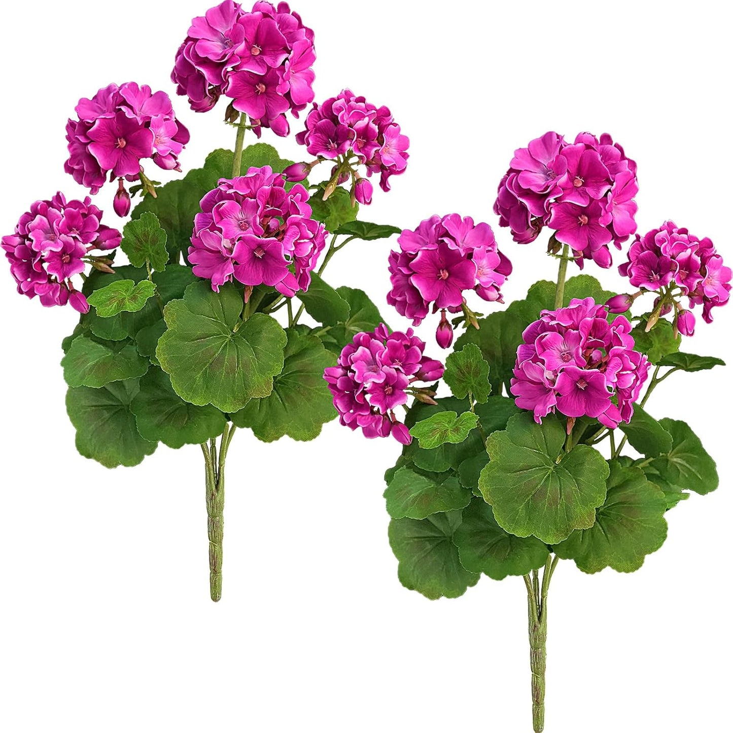 2 PCS 18" Artificial Geraniums for Outdoors, UV Resistant Red Silk Flowers for Window Box Porch Patio Garden Decor, Waterproof Ruby Red