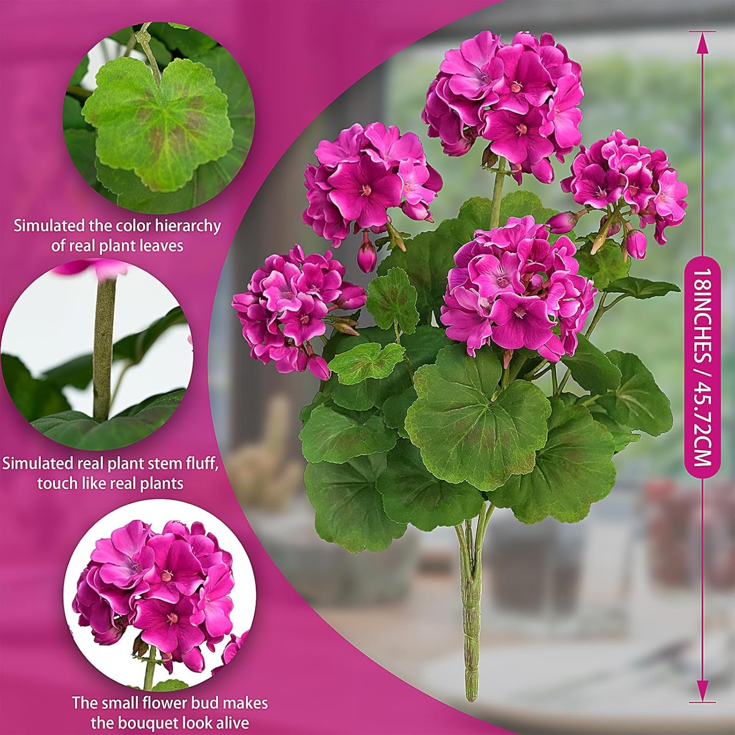 2 PCS 18" Artificial Geraniums for Outdoors, UV Resistant Red Silk Flowers for Window Box Porch Patio Garden Decor, Waterproof Ruby Red