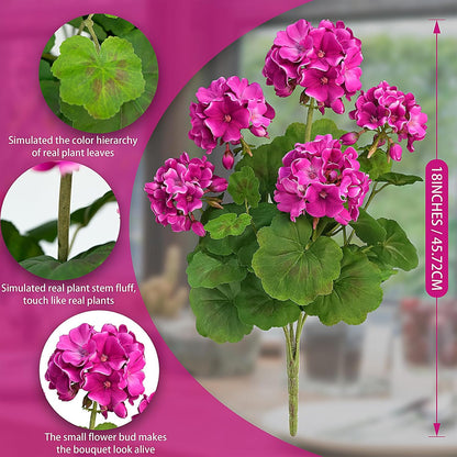2 PCS 18" Artificial Geraniums for Outdoors, UV Resistant Red Silk Flowers for Window Box Porch Patio Garden Decor, Waterproof Ruby Red