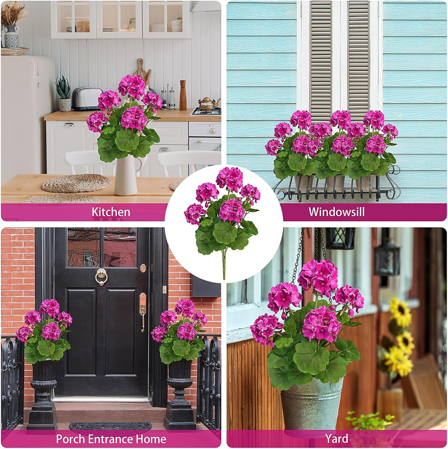 2 PCS 18" Artificial Geraniums for Outdoors, UV Resistant Red Silk Flowers for Window Box Porch Patio Garden Decor, Waterproof Ruby Red