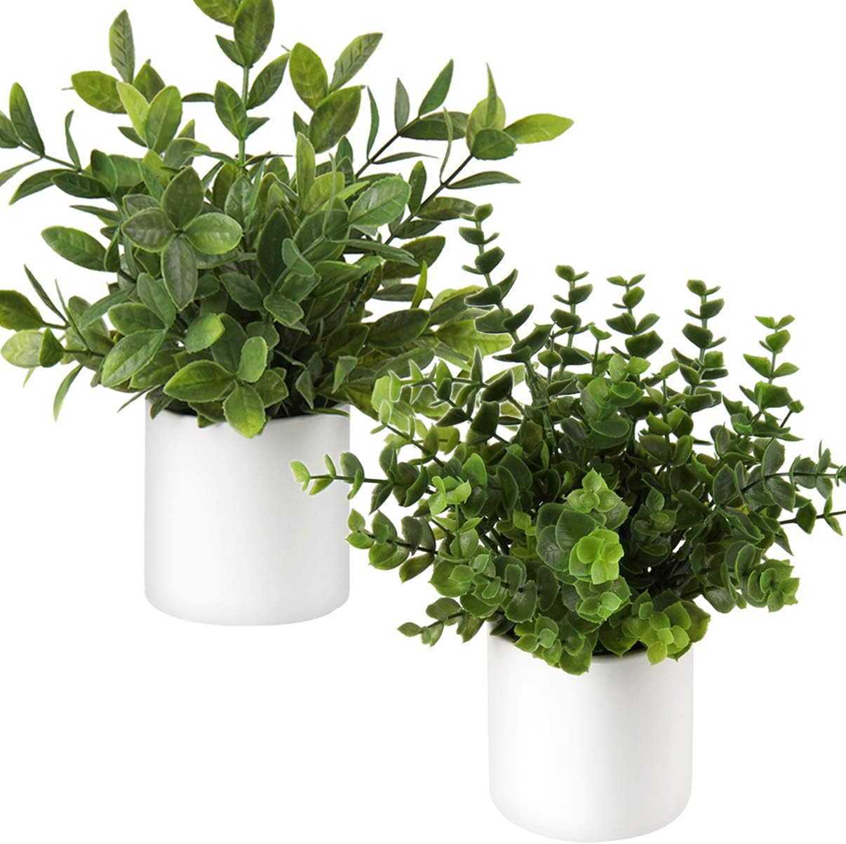 Mini Fake Plants Set of 2 Small Faux Plant Eucalyptus Rosemary Greenery Potted Plants Artificial Decor for Home Table Office Room Desk Bathroom Shelf Kitchen Farmhouse Mantel Decoration