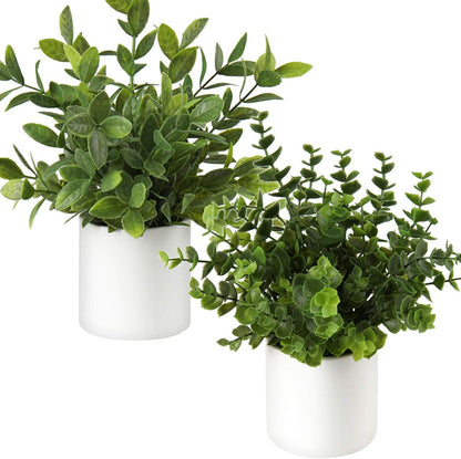 Mini Fake Plants Set of 2 Small Faux Plant Eucalyptus Rosemary Greenery Potted Plants Artificial Decor for Home Table Office Room Desk Bathroom Shelf Kitchen Farmhouse Mantel Decoration
