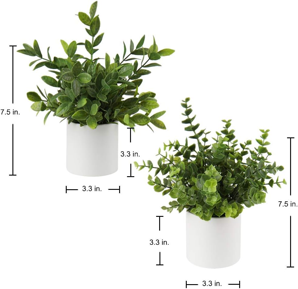 Mini Fake Plants Set of 2 Small Faux Plant Eucalyptus Rosemary Greenery Potted Plants Artificial Decor for Home Table Office Room Desk Bathroom Shelf Kitchen Farmhouse Mantel Decoration