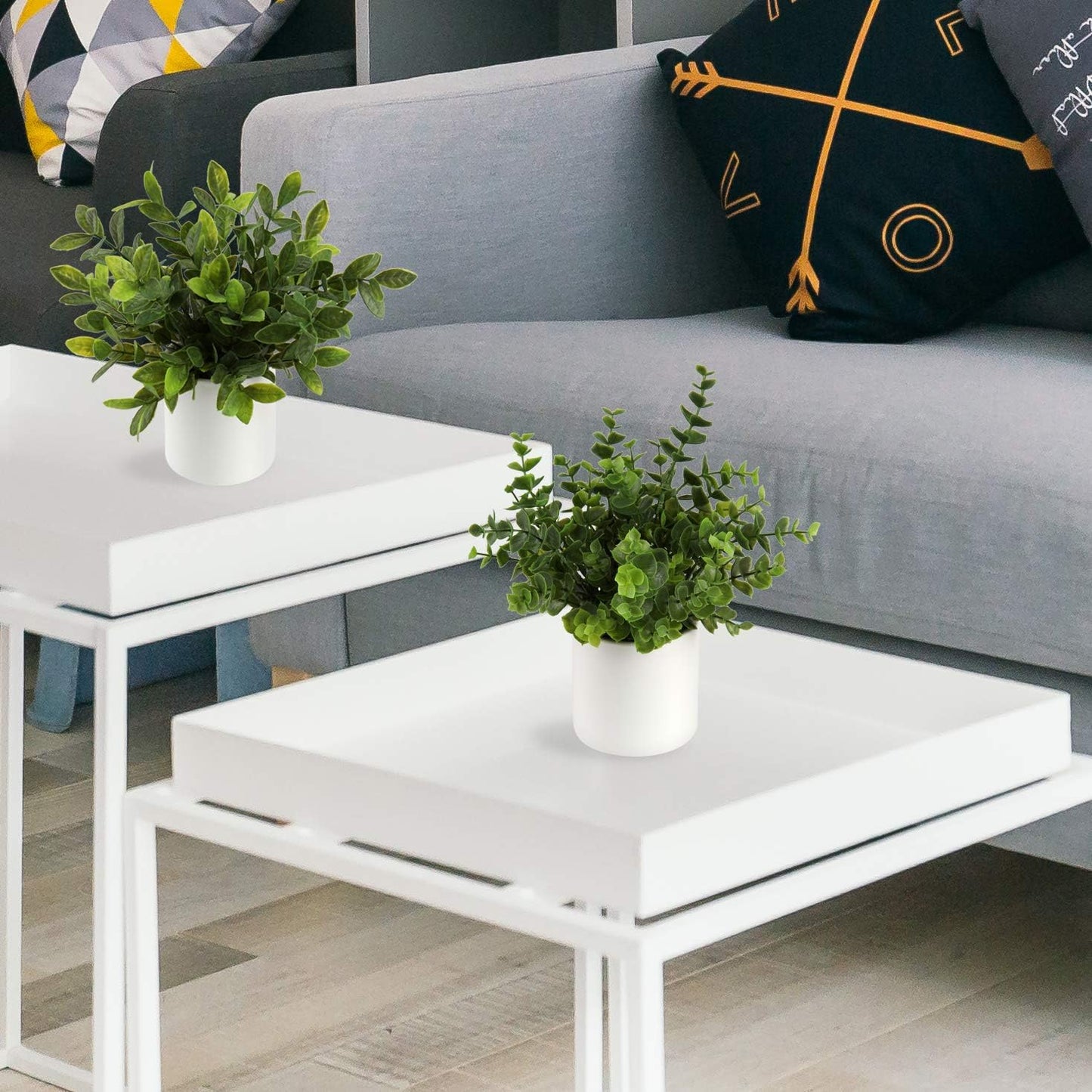 Mini Fake Plants Set of 2 Small Faux Plant Eucalyptus Rosemary Greenery Potted Plants Artificial Decor for Home Table Office Room Desk Bathroom Shelf Kitchen Farmhouse Mantel Decoration