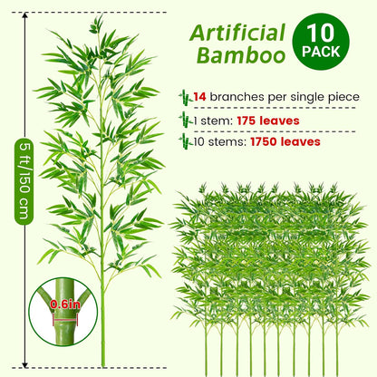 10 Pcs Outdoor Artificial Bamboo, 5ft Faux Privacy Screen Fake Bamboo