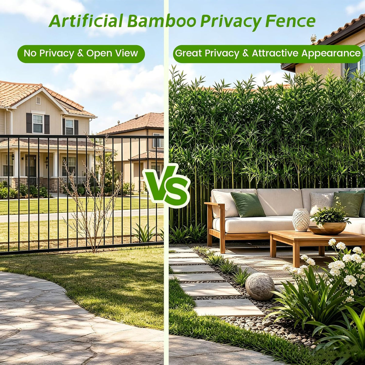 10 Pcs Outdoor Artificial Bamboo, 5ft Faux Privacy Screen Fake Bamboo