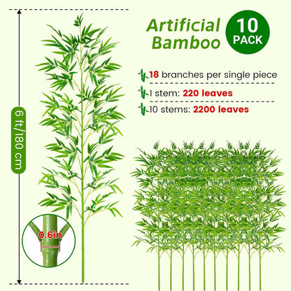 10 Pcs Outdoor Artificial Bamboo, 5ft Faux Privacy Screen Fake Bamboo