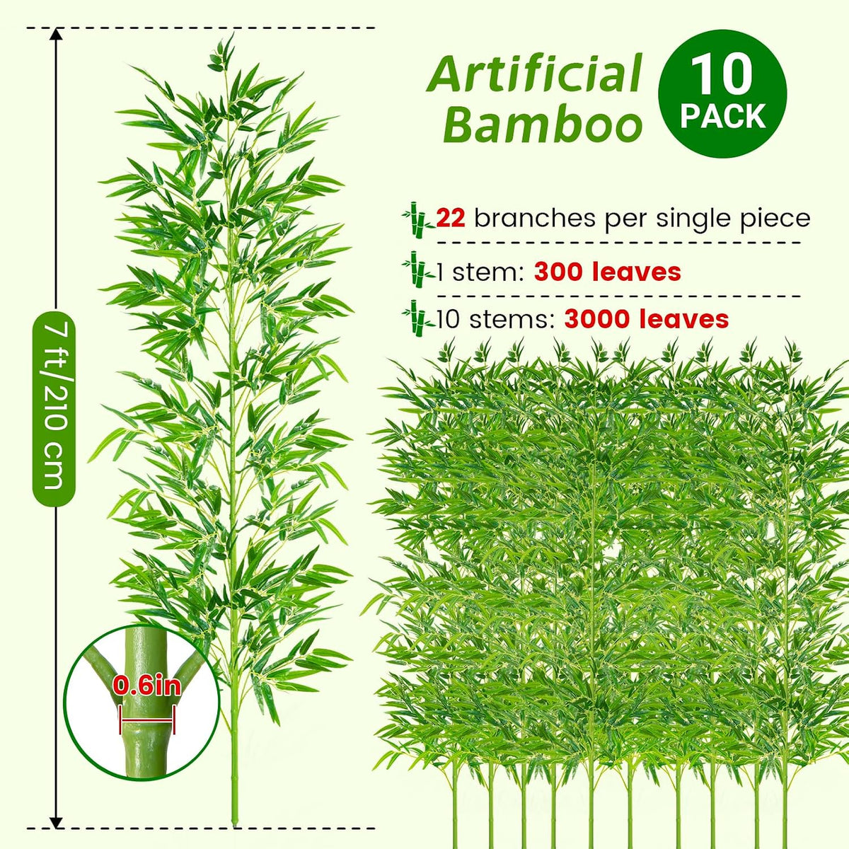10 Pcs Outdoor Artificial Bamboo, 5ft Faux Privacy Screen Fake Bamboo