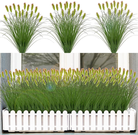 Artificial Grass Plants, Faux Shrubs Wheat Grass, Artificial Tall Grass Fake Plants for Outdoor Decor,Artificial Greenery Stems Weed for Room Indoor Home Decor（Green Red Tail）