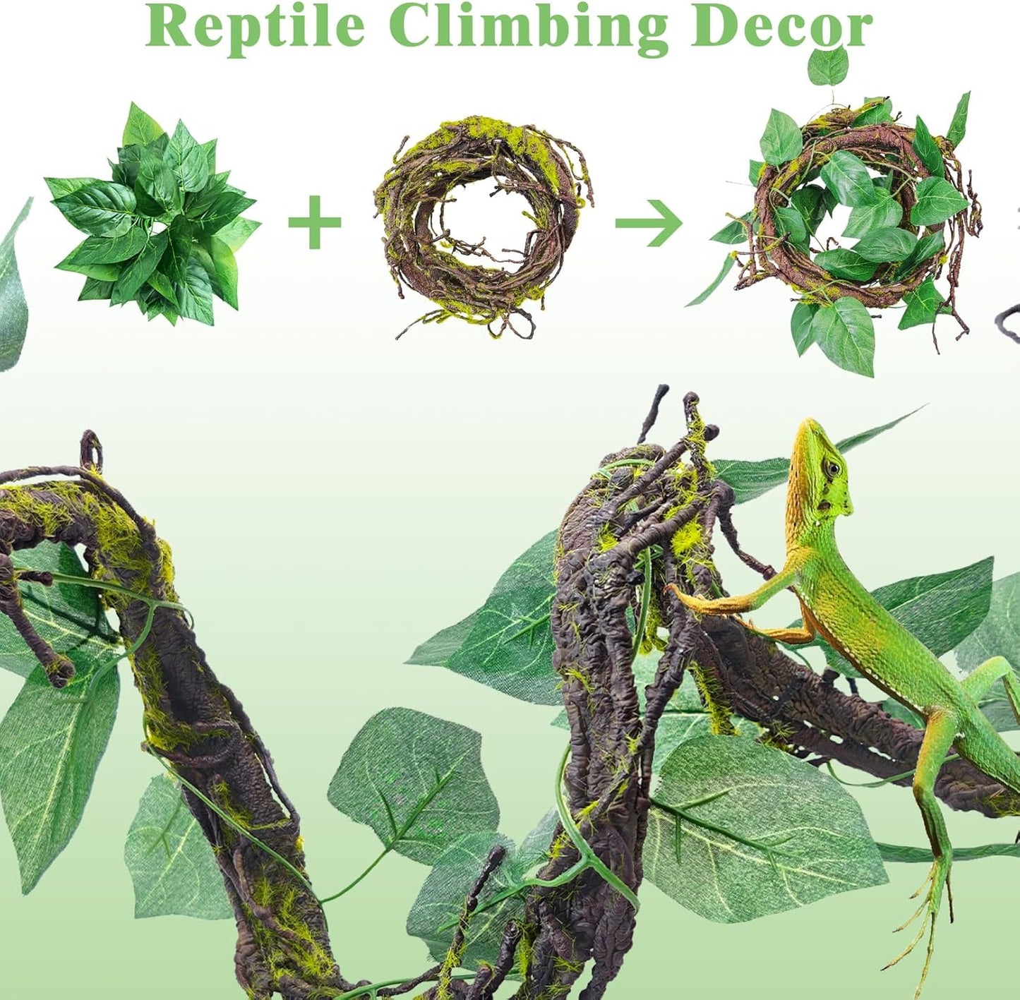 Extra Large Reptile Vines Thick Terrarium Plants 78 Inches Long Flexible Climbing Branch with Leaves Snake Tank Accessories Greenery Habitat Decor for Bearded Dragon Chameleon Gecko Lizard