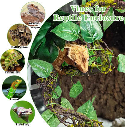 Extra Large Reptile Vines Thick Terrarium Plants 78 Inches Long Flexible Climbing Branch with Leaves Snake Tank Accessories Greenery Habitat Decor for Bearded Dragon Chameleon Gecko Lizard