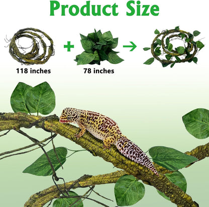 Extra Large Reptile Vines Thick Terrarium Plants 78 Inches Long Flexible Climbing Branch with Leaves Snake Tank Accessories Greenery Habitat Decor for Bearded Dragon Chameleon Gecko Lizard