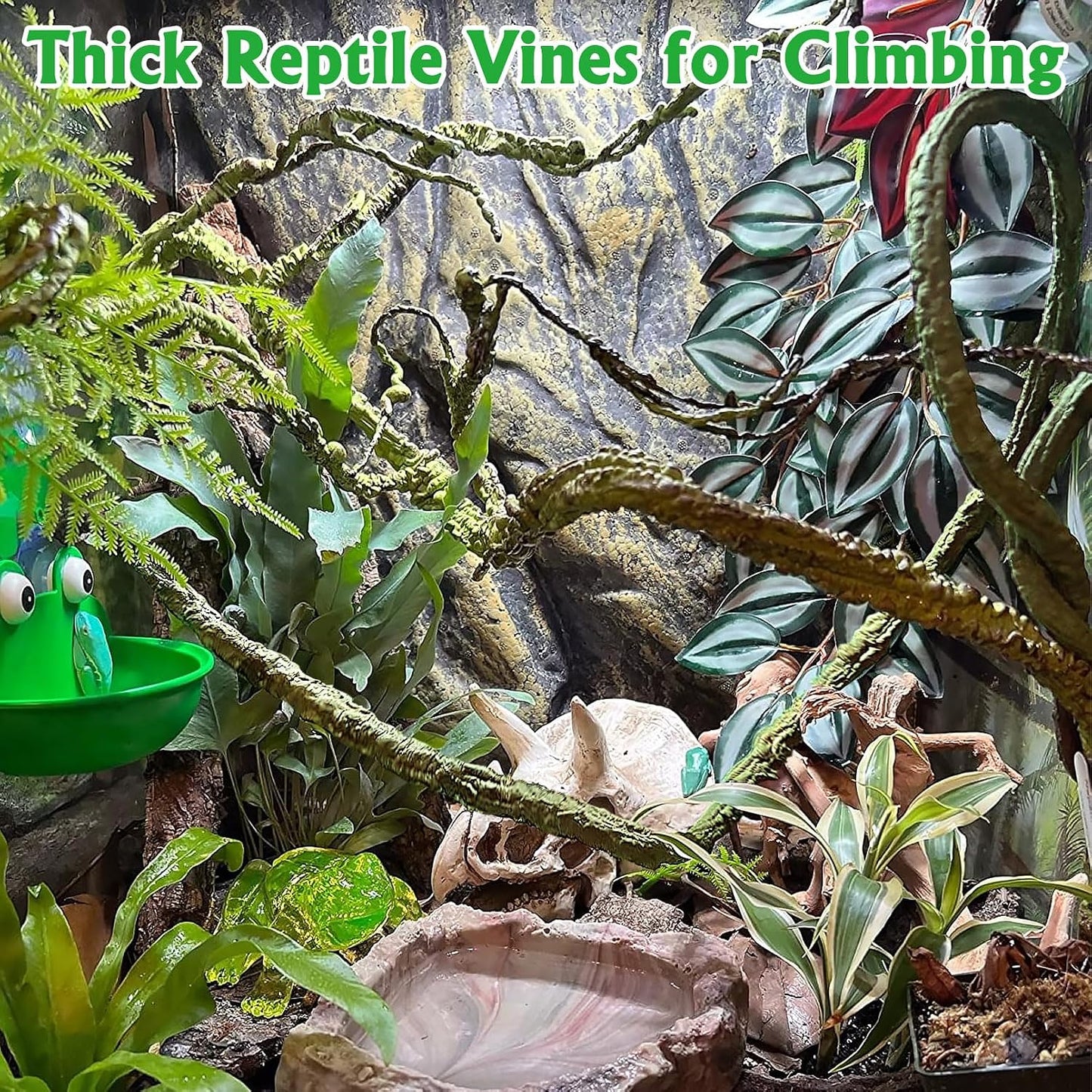 Extra Large Reptile Vines Thick Terrarium Plants 78 Inches Long Flexible Climbing Branch with Leaves Snake Tank Accessories Greenery Habitat Decor for Bearded Dragon Chameleon Gecko Lizard