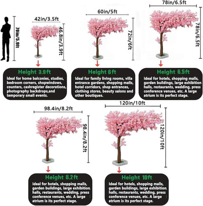 Japanese Artificial Cherry Blossom Tree Wishing Tree Handmade Shopping Wedding Party Indoor and Outdoor Decoration Artificial Cherry Blossom Tree,Pink,H3.9*L3.9ft