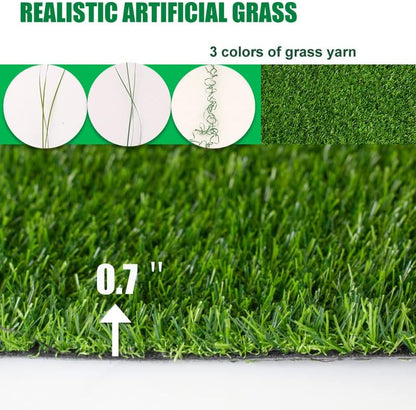 Artificial Grass Turf 0.7" Fake Grass 4FTX6FT Astroturf Rug Indoor Outdoor Grass Rugs for Patio with Drain Holes for Dogs Garden Lawn Landscape Balcony