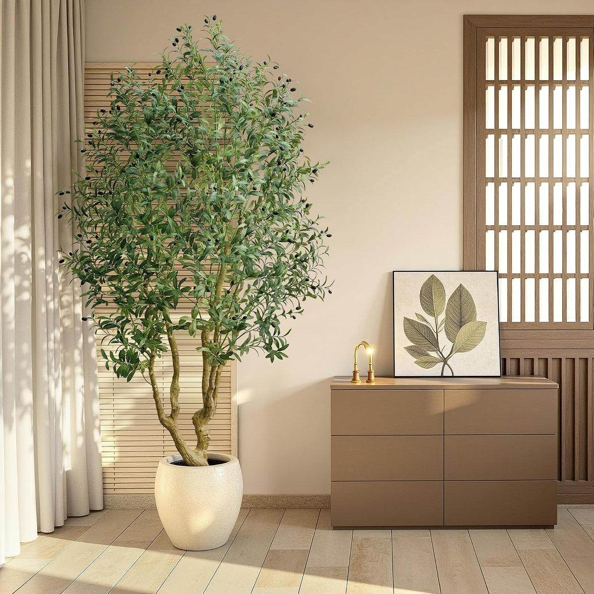 6ft Artificial Olive Tree Indoor, Fake Olive Tree with White Pot, Faux Olive Tree with Dense Leaves & Realistic Fruits, Tall Artificial Plant for Home Living Room Office Entryway Decor