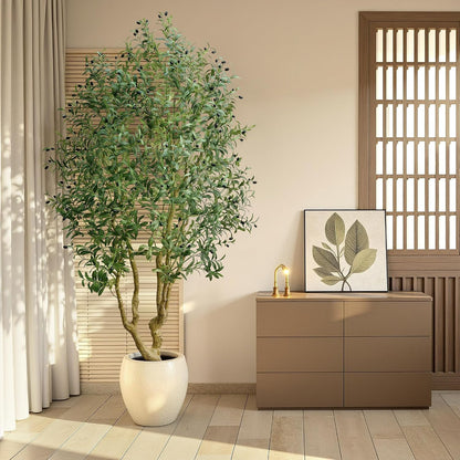 6ft Artificial Olive Tree Indoor, Fake Olive Tree with White Pot, Faux Olive Tree with Dense Leaves & Realistic Fruits, Tall Artificial Plant for Home Living Room Office Entryway Decor