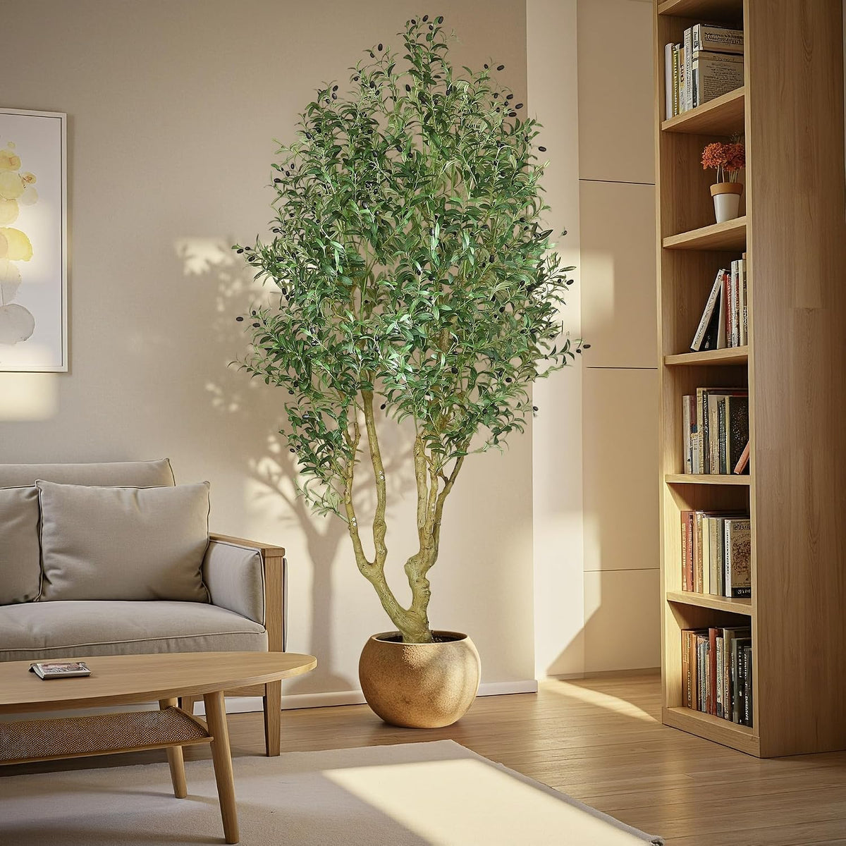6ft Artificial Olive Tree Indoor, Fake Olive Tree with White Pot, Faux Olive Tree with Dense Leaves & Realistic Fruits, Tall Artificial Plant for Home Living Room Office Entryway Decor