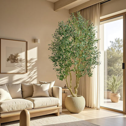 6ft Artificial Olive Tree Indoor, Fake Olive Tree with White Pot, Faux Olive Tree with Dense Leaves & Realistic Fruits, Tall Artificial Plant for Home Living Room Office Entryway Decor