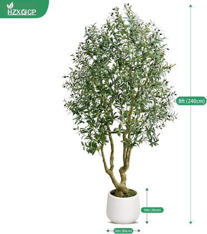 6ft Artificial Olive Tree Indoor, Fake Olive Tree with White Pot, Faux Olive Tree with Dense Leaves & Realistic Fruits, Tall Artificial Plant for Home Living Room Office Entryway Decor