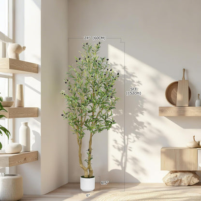 6ft Artificial Olive Tree Indoor, Fake Olive Tree with White Pot, Faux Olive Tree with Dense Leaves & Realistic Fruits, Tall Artificial Plant for Home Living Room Office Entryway Decor