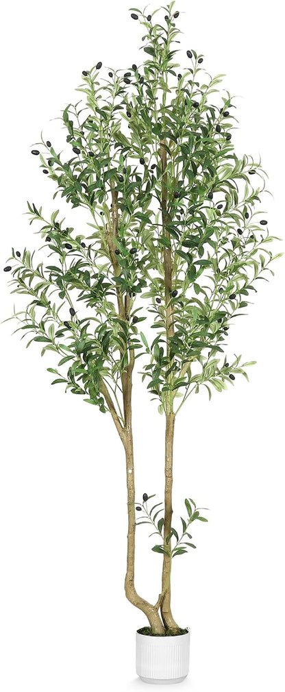 6ft Artificial Olive Tree Indoor, Fake Olive Tree with White Pot, Faux Olive Tree with Dense Leaves & Realistic Fruits, Tall Artificial Plant for Home Living Room Office Entryway Decor