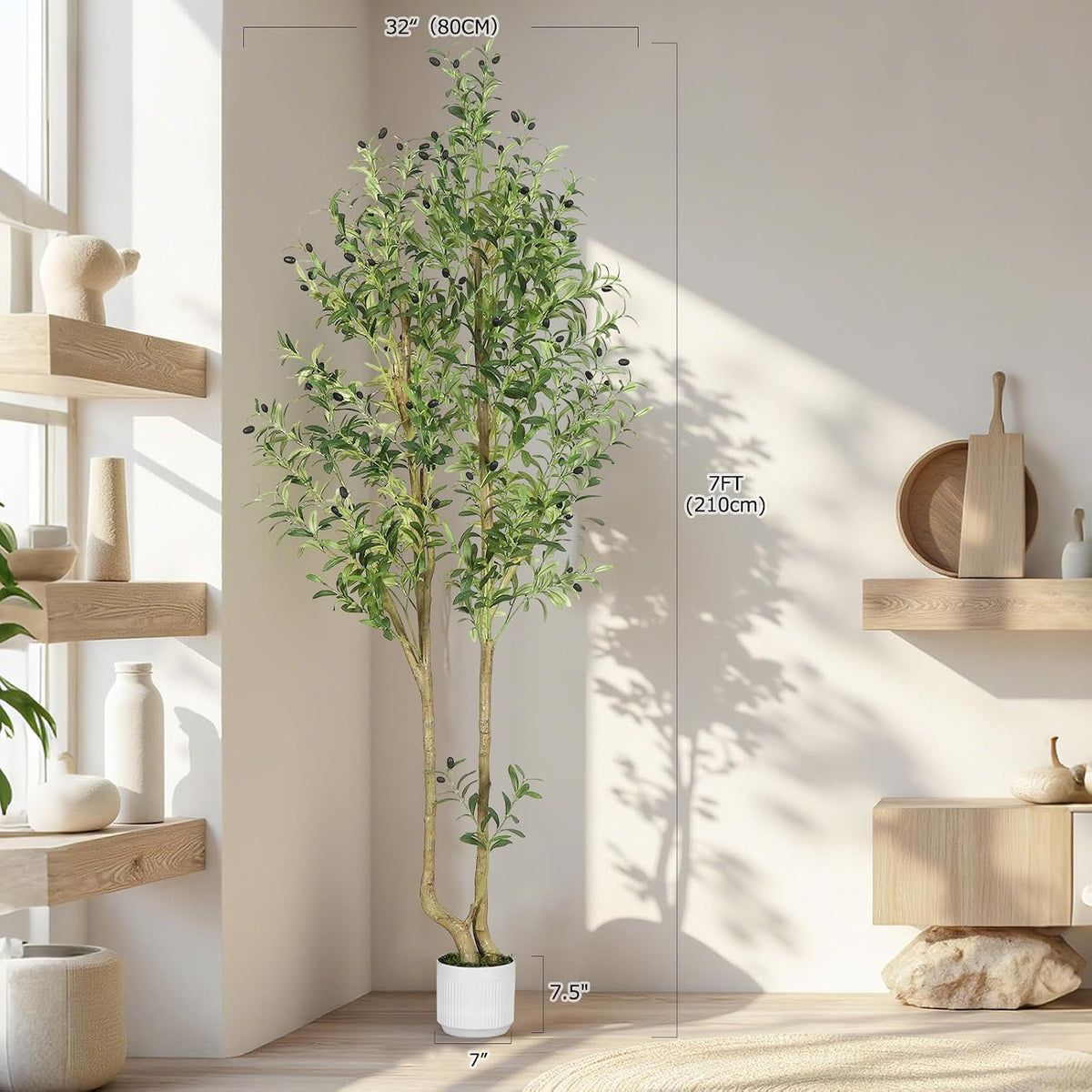 6ft Artificial Olive Tree Indoor, Fake Olive Tree with White Pot, Faux Olive Tree with Dense Leaves & Realistic Fruits, Tall Artificial Plant for Home Living Room Office Entryway Decor