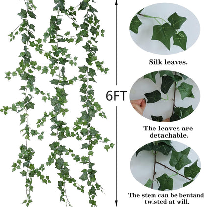 3Pcs Artificial Greenery Ivy Vines Kit, 6.5FT Odorless Silk Ivy Garland, Green Leaves Fake Hanging Plants, for Boho Decor, Home, Classroom, Wall, Party and Wedding Decoration