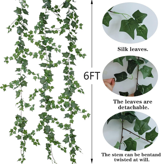 3Pcs Artificial Greenery Ivy Vines Kit, 6.5FT Odorless Silk Ivy Garland, Green Leaves Fake Hanging Plants, for Boho Decor, Home, Classroom, Wall, Party and Wedding Decoration
