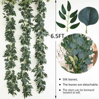 3Pcs Artificial Greenery Ivy Vines Kit, 6.5FT Odorless Silk Ivy Garland, Green Leaves Fake Hanging Plants, for Boho Decor, Home, Classroom, Wall, Party and Wedding Decoration