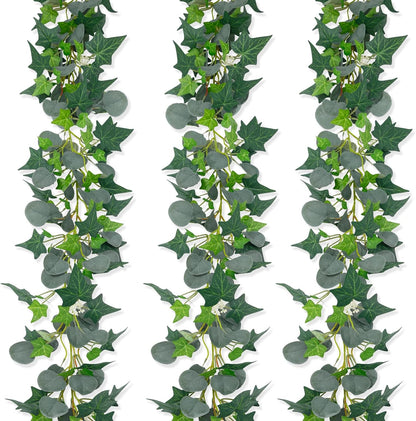 3Pcs Artificial Greenery Ivy Vines Kit, 6.5FT Odorless Silk Ivy Garland, Green Leaves Fake Hanging Plants, for Boho Decor, Home, Classroom, Wall, Party and Wedding Decoration