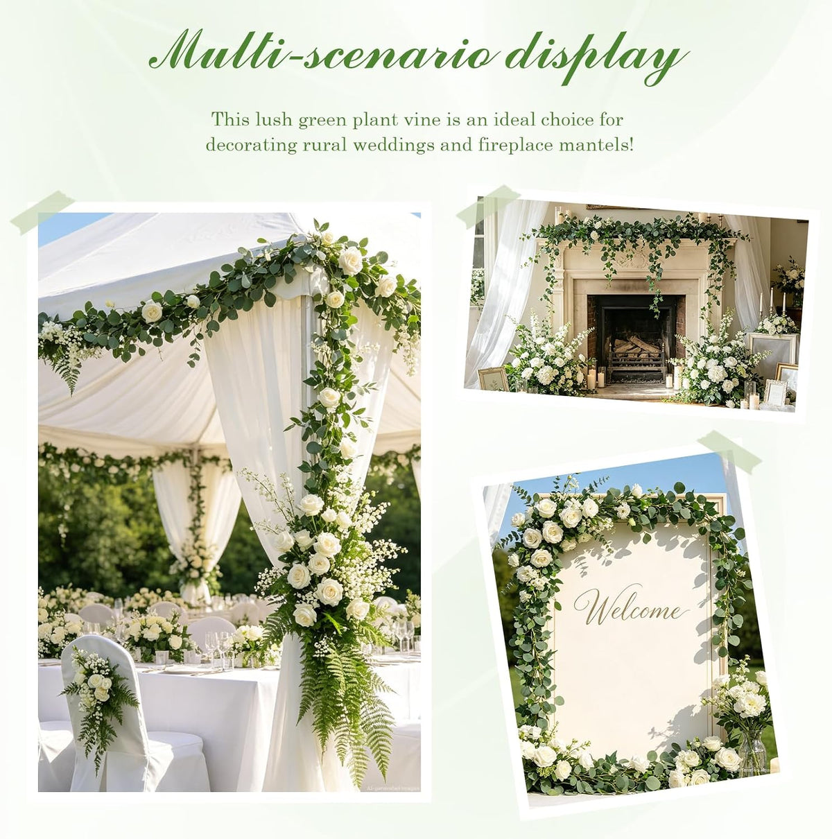 3Pcs Artificial Greenery Ivy Vines Kit, 6.5FT Odorless Silk Ivy Garland, Green Leaves Fake Hanging Plants, for Boho Decor, Home, Classroom, Wall, Party and Wedding Decoration