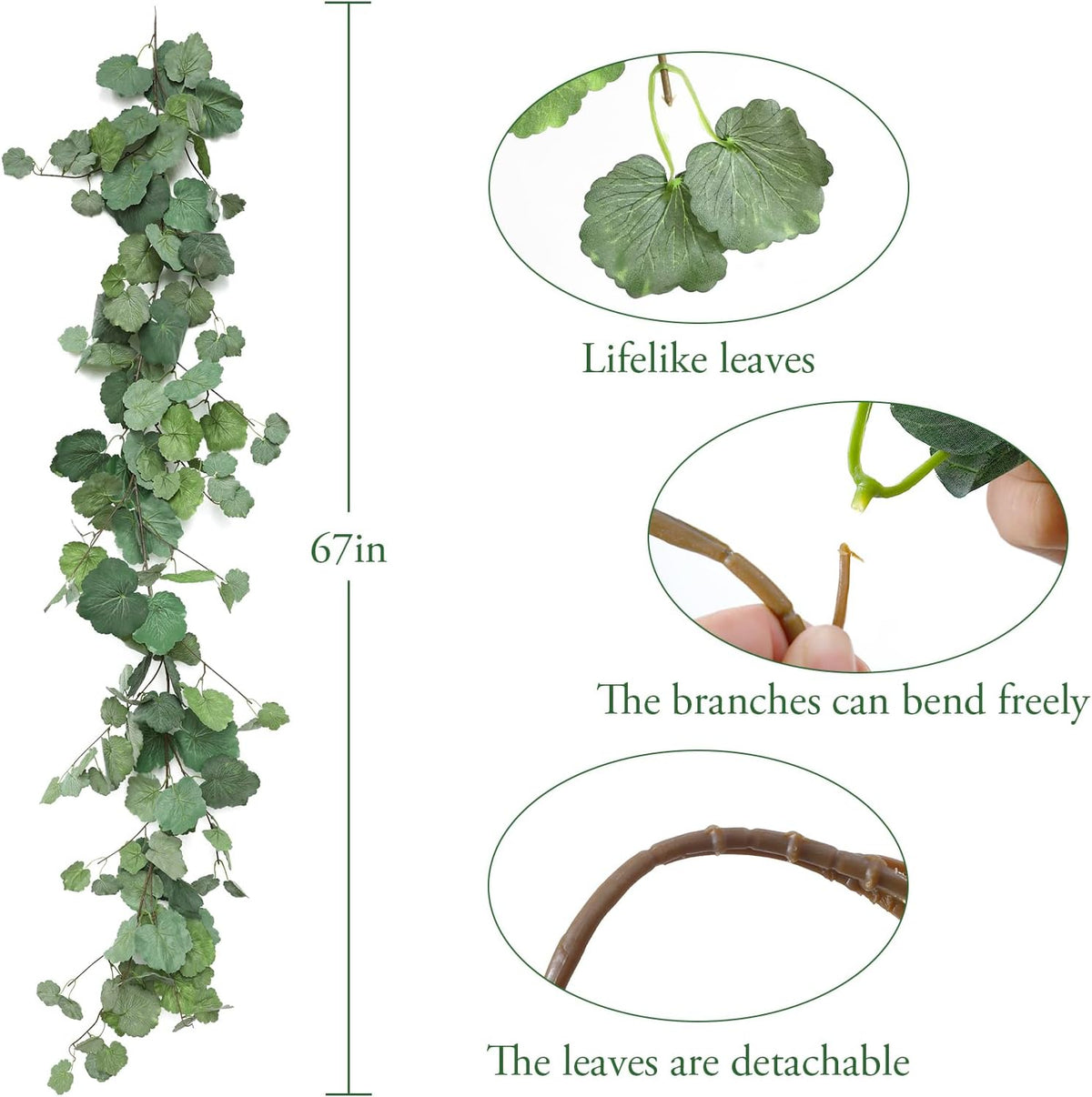 3Pcs Artificial Greenery Ivy Vines Kit, 6.5FT Odorless Silk Ivy Garland, Green Leaves Fake Hanging Plants, for Boho Decor, Home, Classroom, Wall, Party and Wedding Decoration