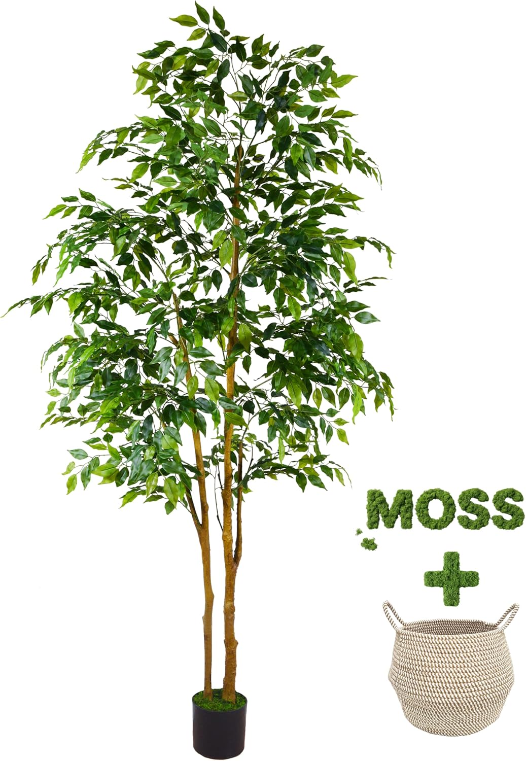 Artificial Ficus Tree 7ft Fake Floor Plant with Woven Basket