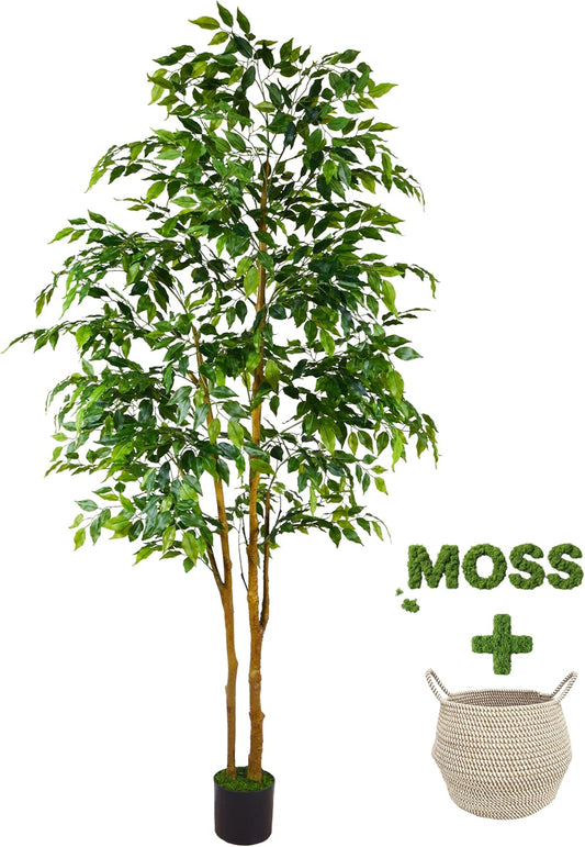 Artificial Ficus Tree 7ft Fake Floor Plant with Woven Basket