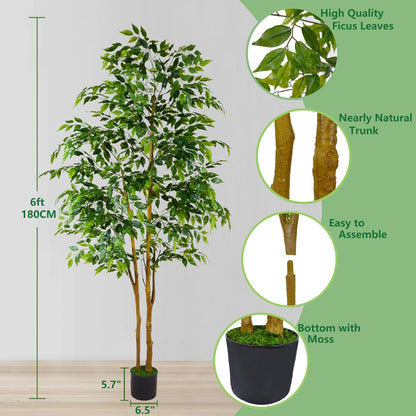 Artificial Ficus Tree 7ft Fake Floor Plant with Woven Basket