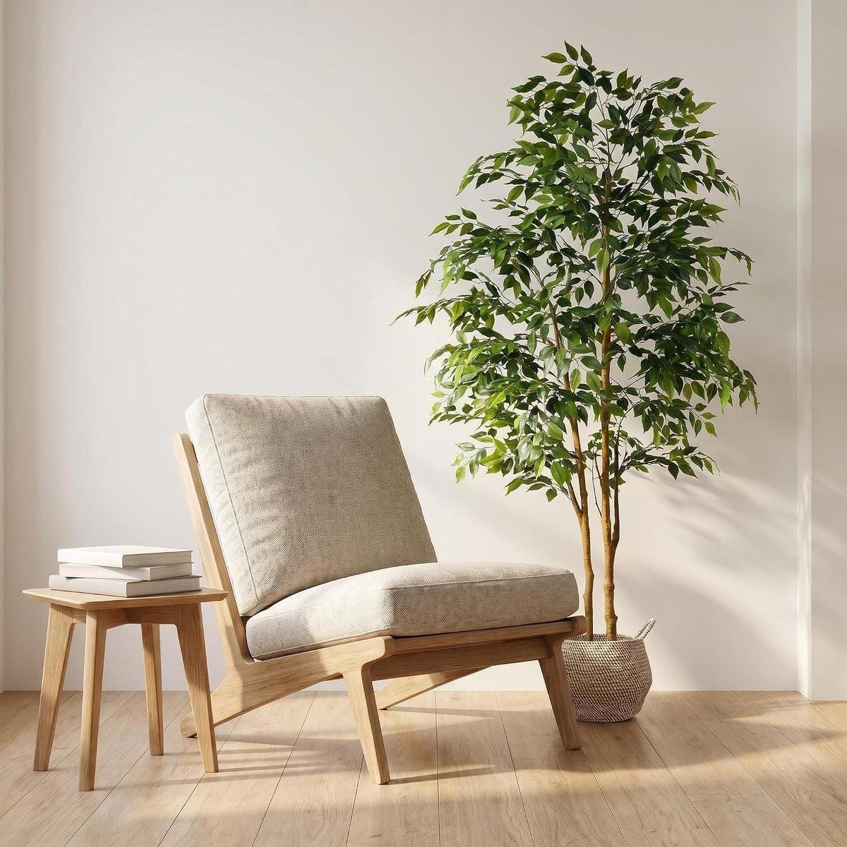 Artificial Ficus Tree 7ft Fake Floor Plant with Woven Basket